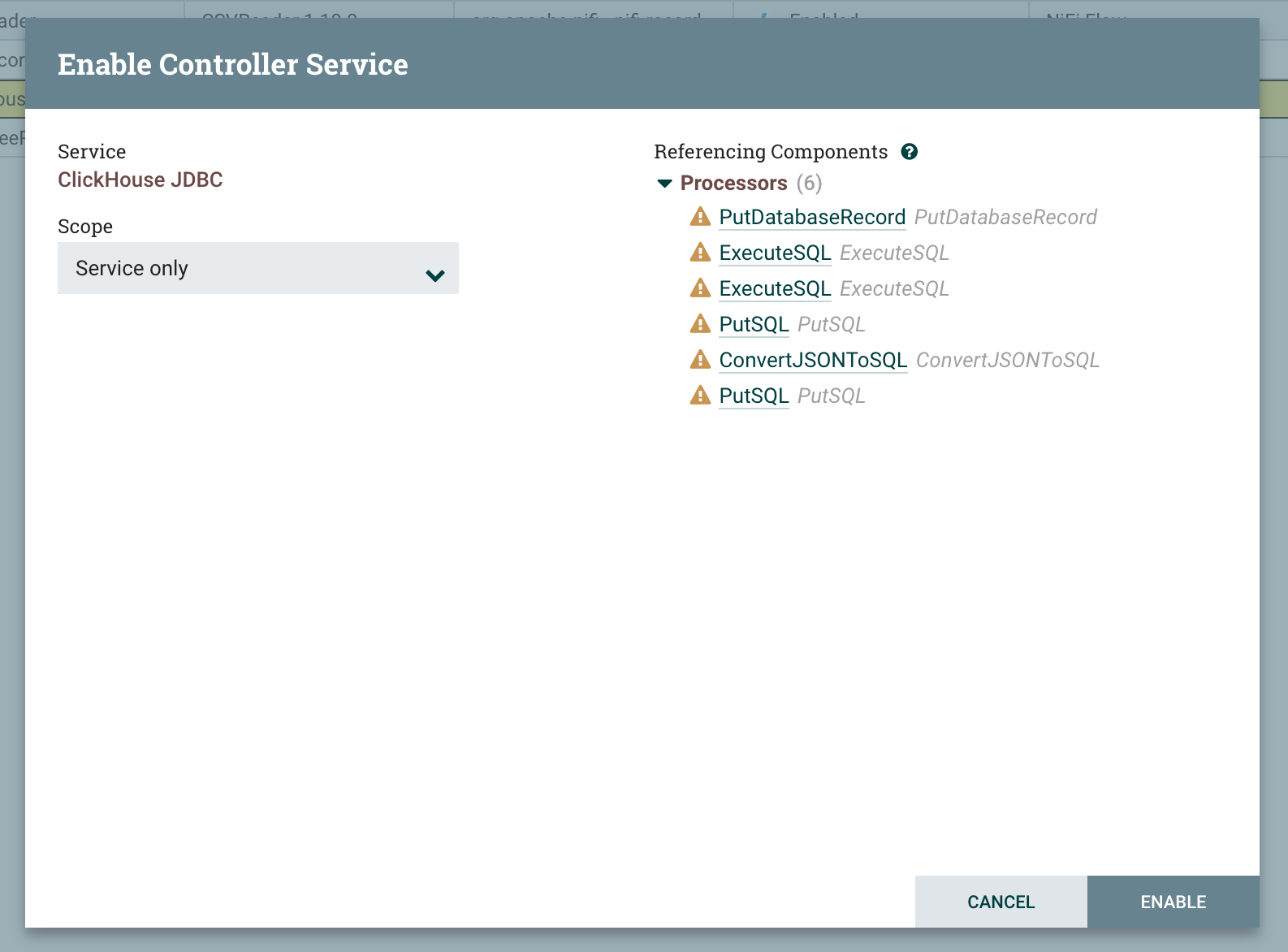 Диалог подтверждения включения Controller Service